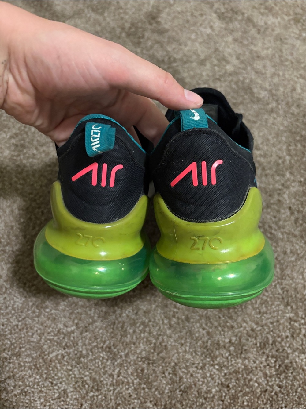 Nike Black Teal and Lime Air Max 270 Sneakers - Picture 2 of 8
